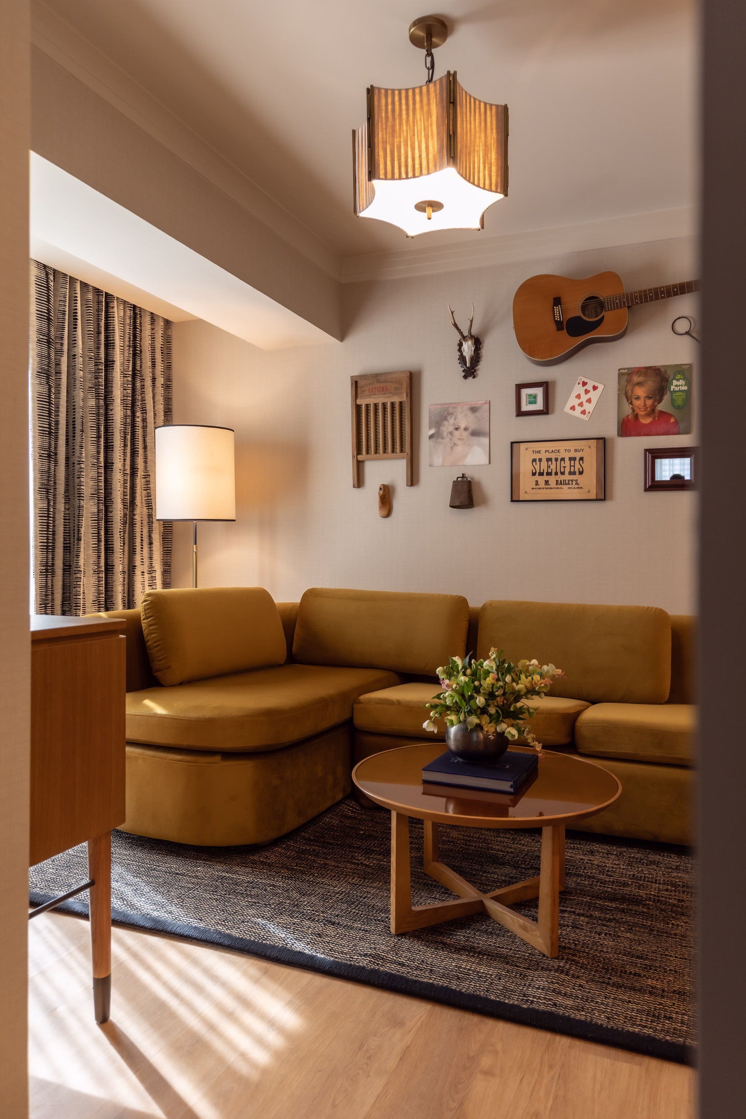 Hutton Hotel Nashville suite living room after the $40M renovation, with music-inspired accents