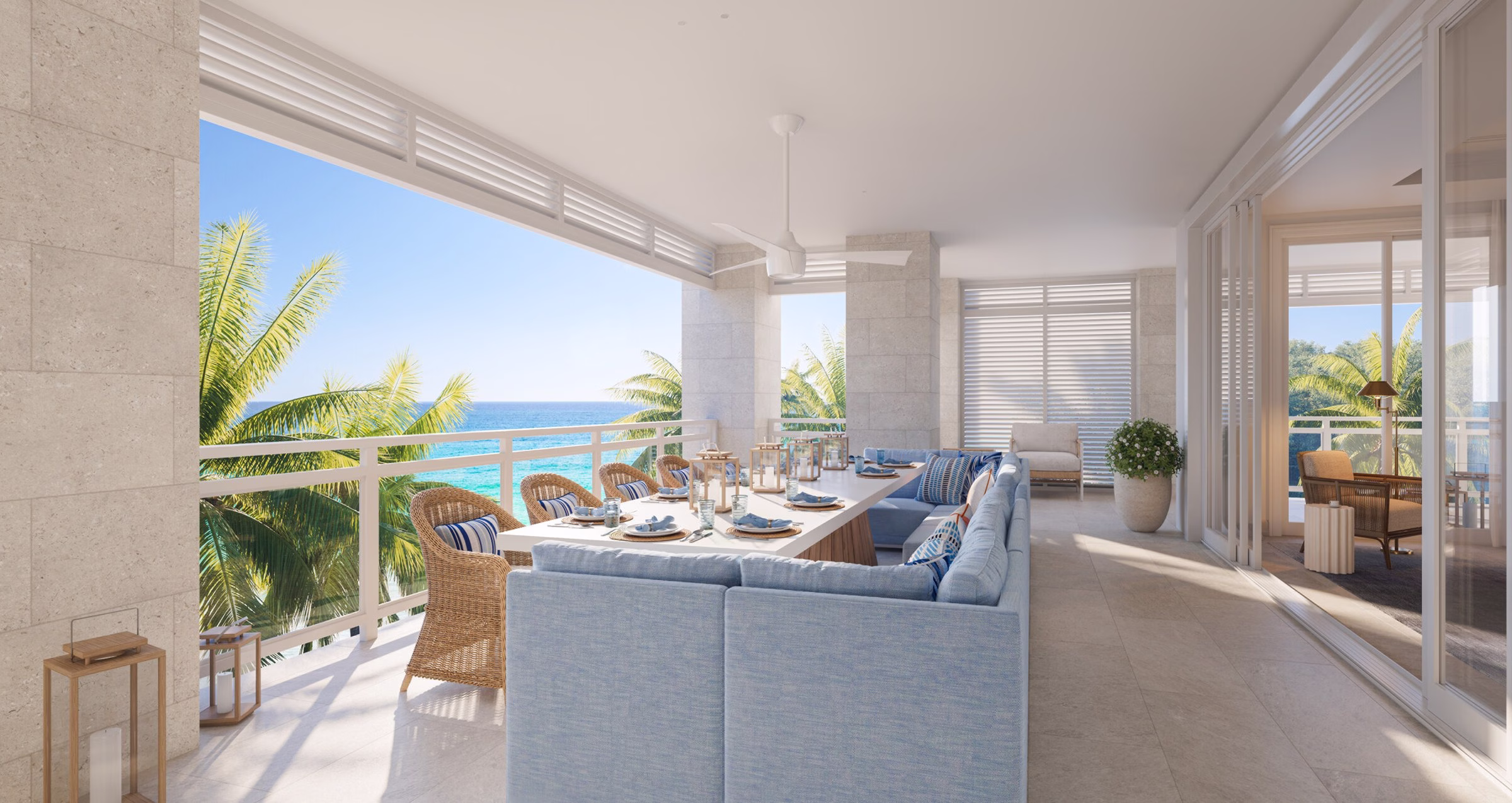 Ocean Club Four Seasons Residences Bahamas luxury residential rendering showing oceanfront architecture