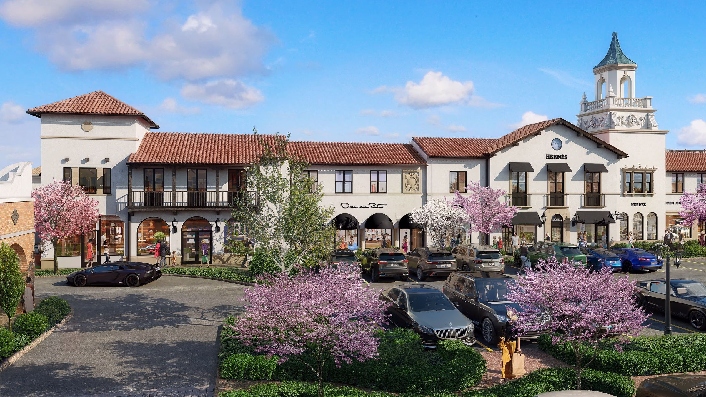 Plaza del Lago Wilmette open-air shopping center exterior with landscaped walkways