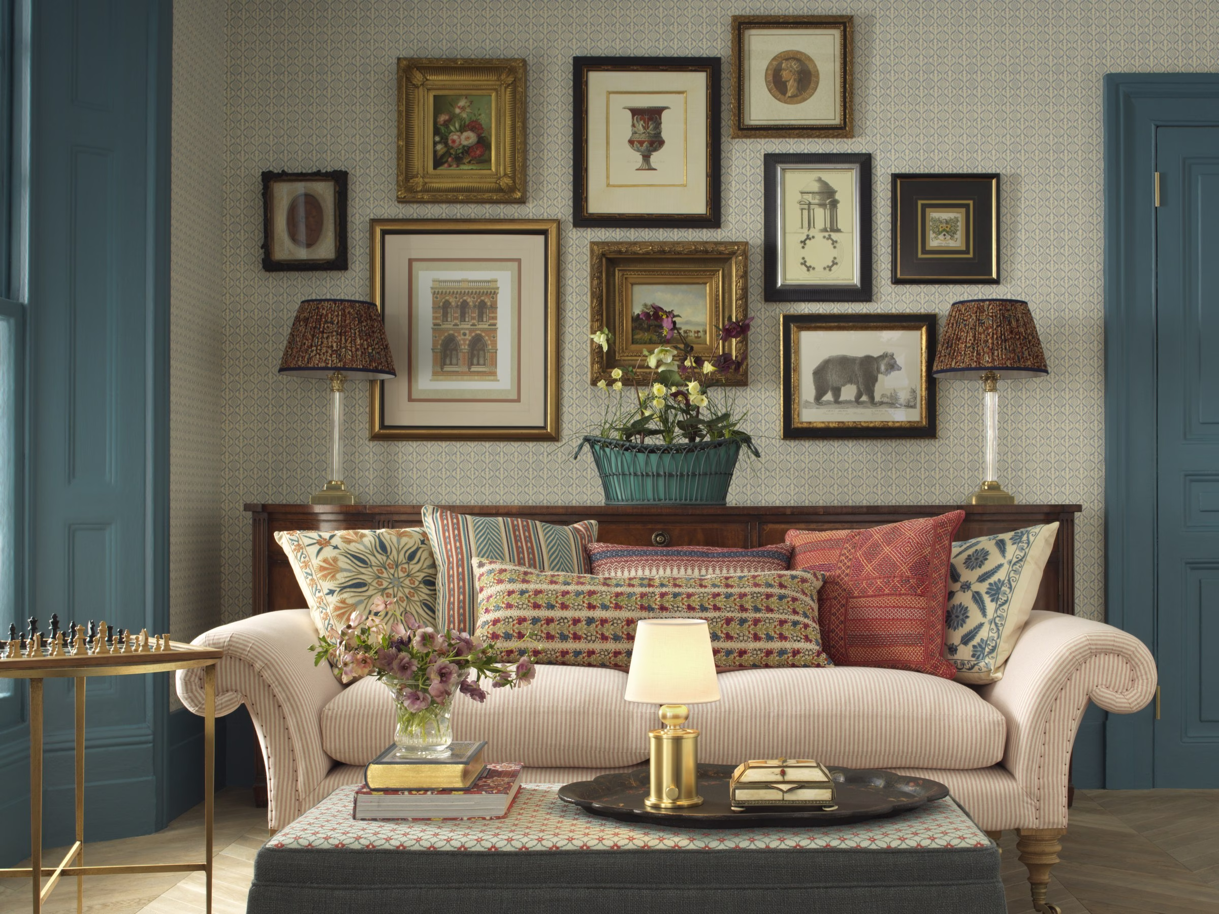 Vaughan Designs Enbourne rechargeable brass table lamp styled in a refined interior setting
